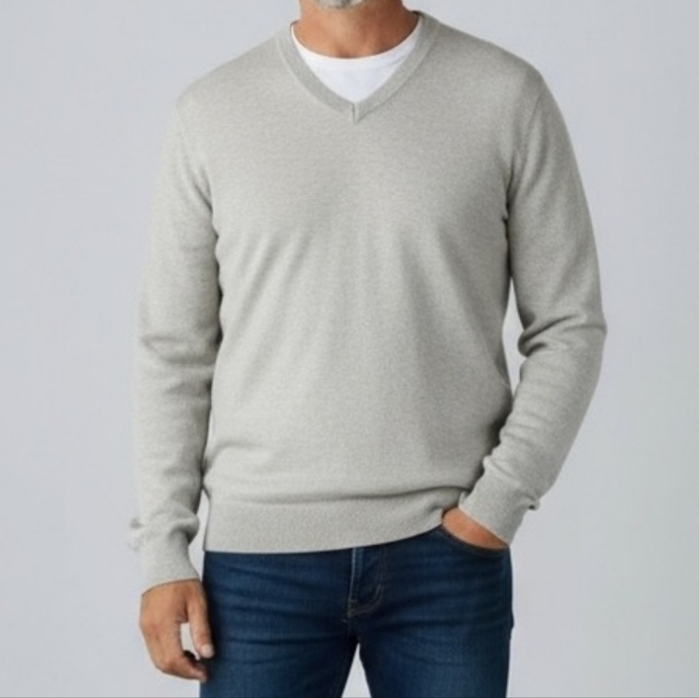 Banana Republic Cream/Light Gray Cashmere Silk Blend V-Neck Men's Sweater NWT